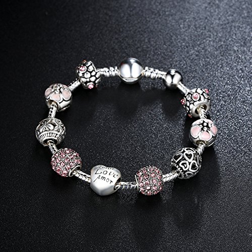 Brazalete de la pulsera del encanto con el Amor de Cupido Amor y cúbico del Zirconia Roja cumpleaños