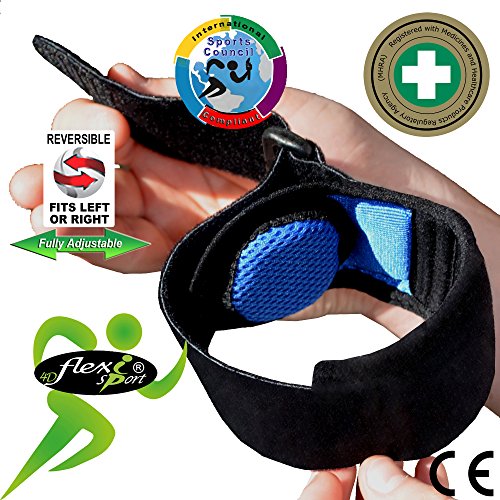 Brazalete para tratamiento del CODO DE TENISTA (Azul Royal) Llevado en Wimbledon. ANTI-SUDOR, HIPOALERGÉNICO libre de Neopreno y Látex, respeta las píelas más delicadas | Talla única | Intercambiable L o R | Nivel de compression adjustable | Unisexo.