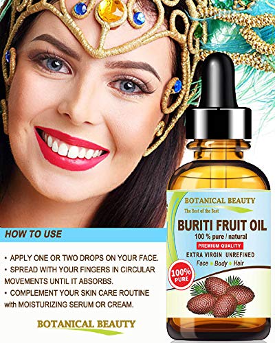 Brazilian BURITI FRUIT OIL 100% Pure / Natural / Cold Pressed Carrier Oil / Undiluted. For Face, Body, Hair, Lip And Nail Care. "One The Richest Natural Sources Of Vitamin A, E And C." From The Amazon Rainforest. (0.33 Fl.oz-10ml.) by Botanical Beauty