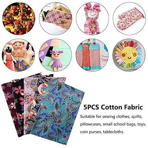 Brillie 5PCS Cuadrados de Retazos de Tela de algodón DIY para Coser, Tela de Retazos con patrón de Flores pequeñas Material de Estilo japonés para Coser, acolchar, 20x25CM
