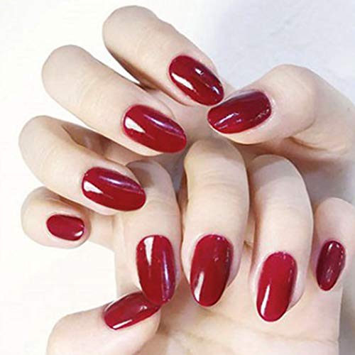 Brishow Coffin uñas postizas cortas uñas postizas rojo brillante en las uñas ovaladas, 24 unidades para mujeres y niñas