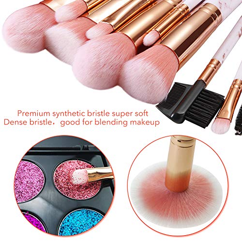 Brochas de maquillaje DUAIU 16 piezas Pinceles de maquillaje Set Premium Synthetic Eyeshadow Face Brush Crema líquida con silicona Máscara facial Cepillo Ceja Maquinilla de afeitar PU cosméticos Rosa