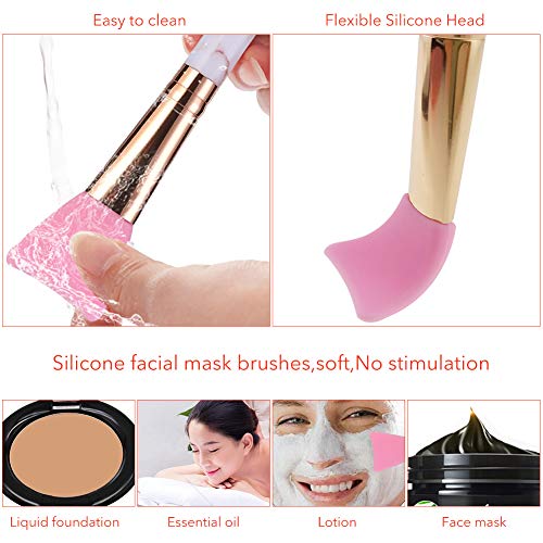 Brochas de maquillaje DUAIU 16 piezas Pinceles de maquillaje Set Premium Synthetic Eyeshadow Face Brush Crema líquida con silicona Máscara facial Cepillo Ceja Maquinilla de afeitar PU cosméticos Rosa