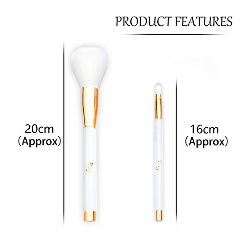 Brochas de Maquillaje, Qivange Brochas Maquillaje Profesional Vegano/Sintético set brochas maquillaje brochas ojos + Bolsa Cosmética, Blanca con Oro(15pcs)
