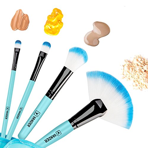 brochas de maquillaje,Vander- Juego de 32 brochas de maquillaje profesionales, base sintética, polvos, correctores, brochas de belleza con bolsa de viaje para cosméticos, azul