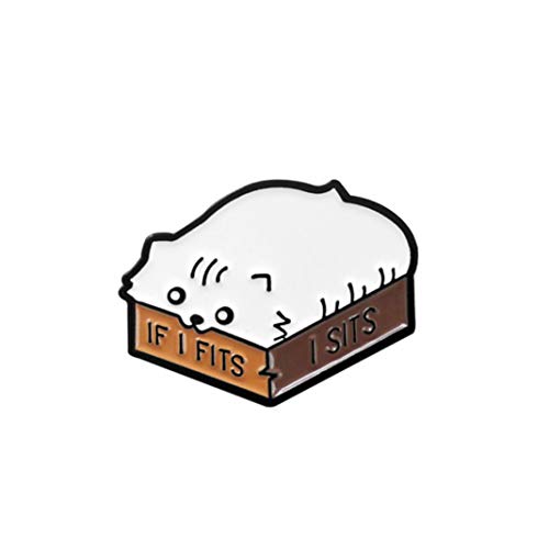 Broche de esmalte con diseño de gato con texto en inglés «If I Fit I Sits», color blanco