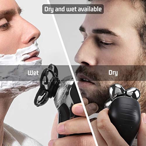 Broche del pelo Afeitadora eléctrica, Afeitadora rotativa USB Recargable a prueba de agua con cepillo de limpieza facial Razor Trimmer de cabeza calva para nariz de barba (Negro)
