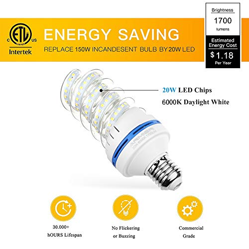 Bro.Light Bombillas LED E27, No Regulable, 20W (Equivalente a 150 vatios), Blanca Fria 6000K, 360 Degree Ángulo de haz, Bombillas LED de 1700 Lumens, AC 85-265 volts, 4-Pack