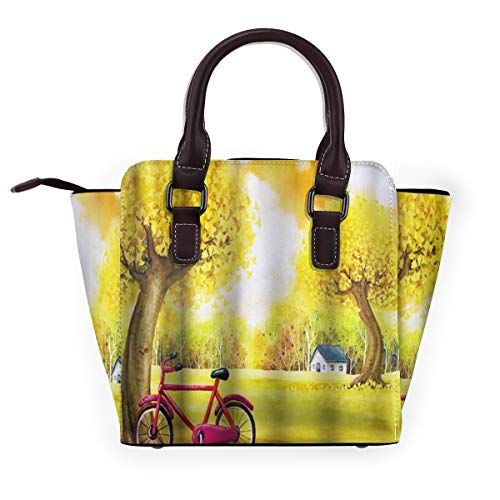 BROWCIN Ginkgo Biloba Bicicleta De Dibujos Animados Otoño Desmontable Moda Tendencia Bolso de las señoras Bolso de hombro