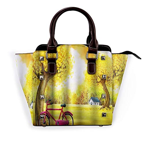 BROWCIN Ginkgo Biloba Bicicleta De Dibujos Animados Otoño Desmontable Moda Tendencia Bolso de las señoras Bolso de hombro