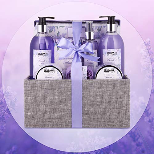 BRUBAKER Cosmetics Set de Baño y Ducha"Lavender & Mint" - Fragancia de Lavanda - Set de regalo de 12 piezas en caja de yute decorativa