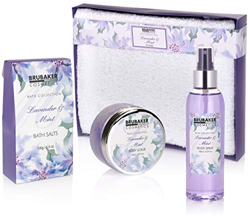 BRUBAKER Cosmetics Set de Baño y Ducha"Lavender & Mint" - Fragancia de Lavanda - Set de regalo de 12 piezas en caja de yute decorativa