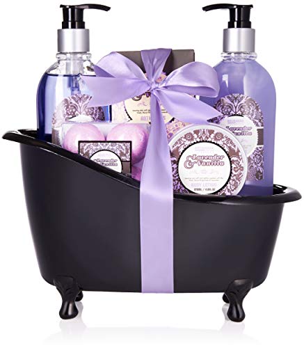 BRUBAKER 'Lavender Vanille Love' Set de regalo de baño con bañera negro, 8 piezas