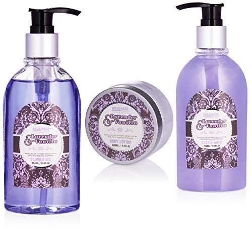 BRUBAKER 'Lavender Vanille Love' Set de regalo de baño con bañera negro, 8 piezas