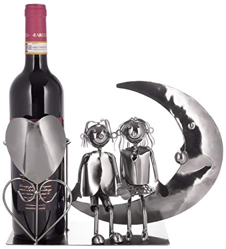 BRUBAKER Porta Botella de Vino - Amantes de la Luna - par Escultura - Soporte de Botella - Metal - con Tarjeta de Felicitación