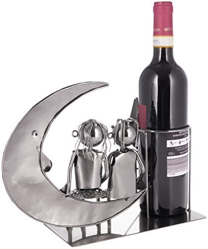 BRUBAKER Porta Botella de Vino - Amantes de la Luna - par Escultura - Soporte de Botella - Metal - con Tarjeta de Felicitación