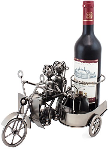 Brubaker – Soporte para botellas de vino con perro y perro – Escultura de metal con tarjeta de regalo