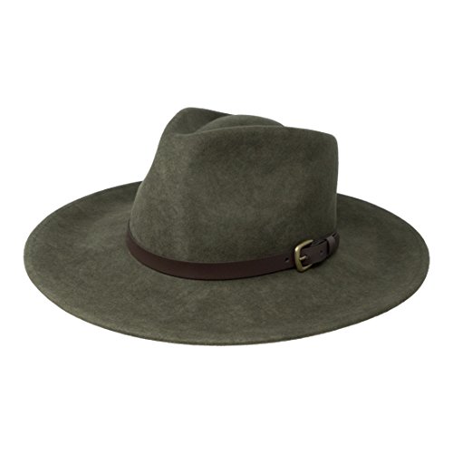 B&S Premium Lewis - Sombrero de ala Ancha Fedora - 100% Fieltro de Lana - Resistente al Agua - Banda de Piel - Verde Oscuro 56cm