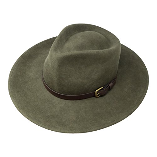 B&S Premium Lewis - Sombrero de ala Ancha Fedora - 100% Fieltro de Lana - Resistente al Agua - Banda de Piel - Verde Oscuro 56cm