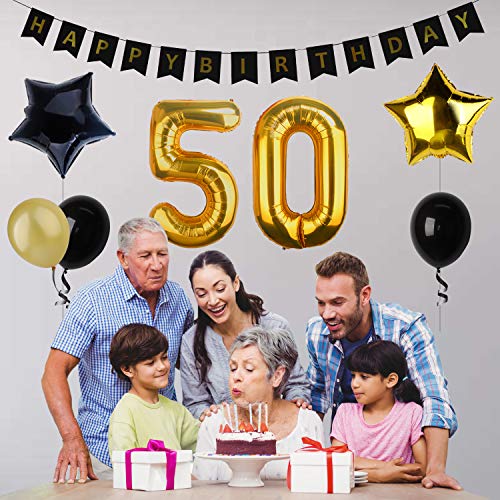 BSL 50.o Kit de Decoraciones de la Fiesta de cumpleaños, Bandera del Feliz Cumpleaños, 50.ª Globos de Número de Oro, Globos de Estrellas de látex, Decoraciones de Cumpleaños de 50 Años de Edad