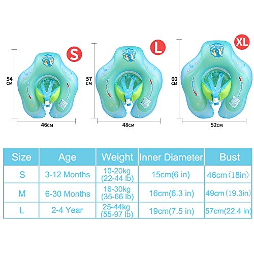 Bst4UDirect Bebés Natación Anillo, Recién Nacido Bebé Aprenda a Nadar Entrenador Inflable - Asiento Flotante Ajustable para Natación para Bebés(Incluye Gafas Protectoras, Bomba de Aire) L: 6-30 Meses