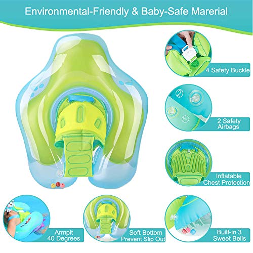 Bst4UDirect Bebés Natación Anillo, Recién Nacido Bebé Aprenda a Nadar Entrenador Inflable - Asiento Flotante Ajustable para Natación para Bebés(Incluye Gafas Protectoras, Bomba de Aire) L: 6-30 Meses