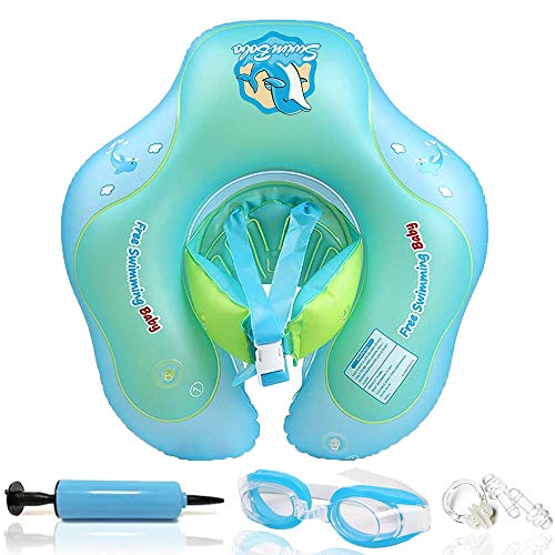 Bst4UDirect Bebés Natación Anillo, Recién Nacido Bebé Aprenda a Nadar Entrenador Inflable - Asiento Flotante Ajustable para Natación para Bebés(Incluye Gafas Protectoras, Bomba de Aire) L: 6-30 Meses