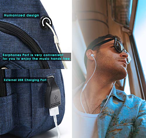 BSTcentelha Bolsa Bandolera, Hombres y Mujeres, Ligera, para Senderismo, Mochila de Viaje con Puerto de Carga USB (Azul)