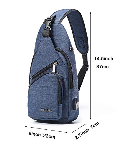 BSTcentelha Bolsa Bandolera, Hombres y Mujeres, Ligera, para Senderismo, Mochila de Viaje con Puerto de Carga USB (Azul)