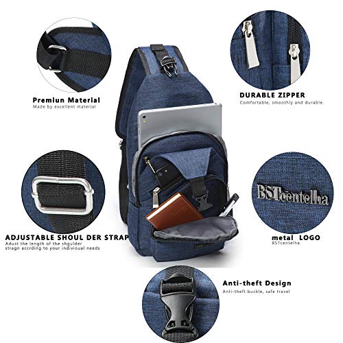 BSTcentelha Bolsa Bandolera, Hombres y Mujeres, Ligera, para Senderismo, Mochila de Viaje con Puerto de Carga USB (Azul)
