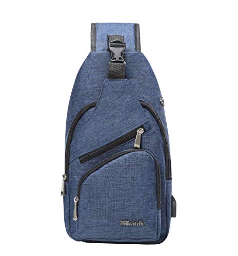 BSTcentelha Bolsa Bandolera, Hombres y Mujeres, Ligera, para Senderismo, Mochila de Viaje con Puerto de Carga USB (Azul)