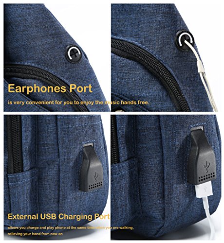 BSTcentelha Bolsa Bandolera, Hombres y Mujeres, Ligera, para Senderismo, Mochila de Viaje con Puerto de Carga USB (Azul)