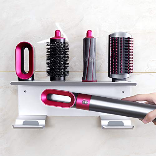 BUBM Soporte Rizador de Pelo para Dyson Airwrap Styler, montado en la Pared Soporte, Estante de Almacenamiento de baño para rizar el Cabello Dyson y 7 barriles de rizos (Plata)