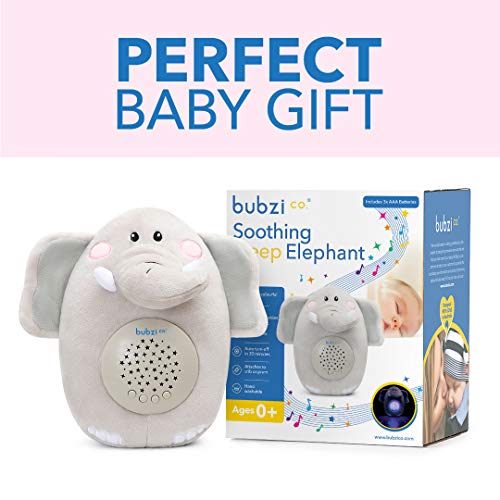 Bubzi Co Peluche para Bebé Elefante - Máquina de Ruido Blanco – Luz quitamiedos infantil – Regalo para Bebé Niña y Niño - Regalo de Baby Shower - Calmante del Sueño – Regalo para Recién Nacido