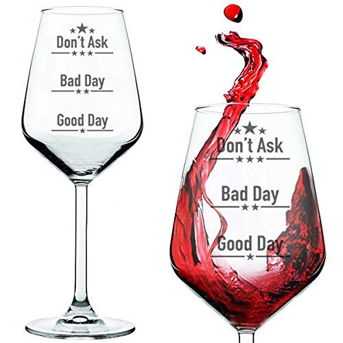 Buenos días, mal día, no preguntes. copa de vino, un regalo de bar novedoso para los amantes del vino, perfecto para vino tinto blanco o rosado. Regalo vino