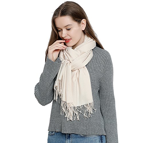 Bufanda de invierno grande para mujer 185 x 65 cm liso suave y cálido - crema