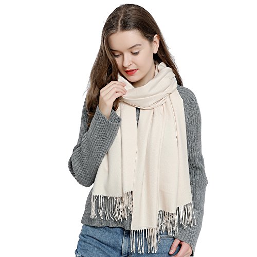 Bufanda de invierno grande para mujer 185 x 65 cm liso suave y cálido - crema
