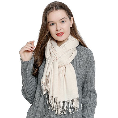 Bufanda de invierno grande para mujer 185 x 65 cm liso suave y cálido - crema