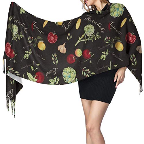 Bufanda de Invierno Para Mujer Chal Pashminas Ajo Tomate Limon Grande Larga de 196 * 68CM Chal Invierno Cálida Grande Larga Suave Manta para Mujeres