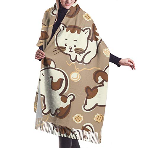 Bufanda de Invierno Para Mujer Chal Pashminas Lindo gatito perro Grande Larga de 196 * 68CM Chal Invierno Cálida Suave Manta para Mujeres