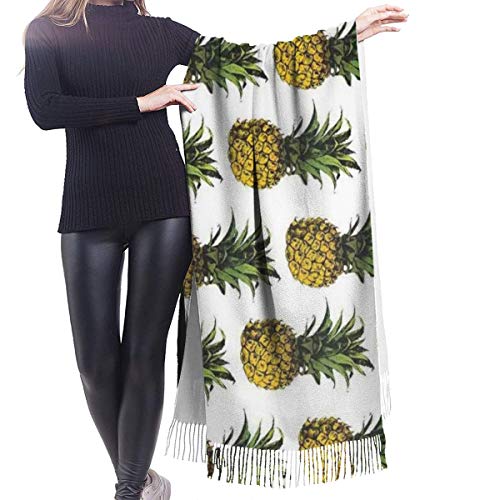Bufanda Fringe Cachemira de imitación Chal Mujer Ilustración Piña Escapada Vacaciones Remotas Gourmet Con Palmeras Arte Bufanda de invierno de Cálido Grueso Otoño Invierno para hombre
