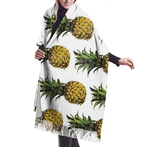 Bufanda Fringe Cachemira de imitación Chal Mujer Ilustración Piña Escapada Vacaciones Remotas Gourmet Con Palmeras Arte Bufanda de invierno de Cálido Grueso Otoño Invierno para hombre