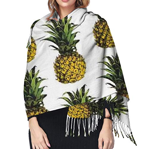 Bufanda Fringe Cachemira de imitación Chal Mujer Ilustración Piña Escapada Vacaciones Remotas Gourmet Con Palmeras Arte Bufanda de invierno de Cálido Grueso Otoño Invierno para hombre