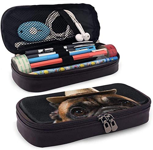 Bulldog - Estuche de piel con soporte para bolígrafo, organizador de lápices, estuche de cosméticos, auriculares Bluetooth, suministros escolares, bolsa con cremallera para bolígrafos, llaves