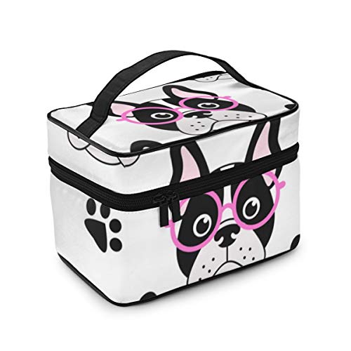 Bulldogs franceses con gafas, bolsa de maquillaje, bolsa de aseo grande, bolsa de viaje, organizador para mujer