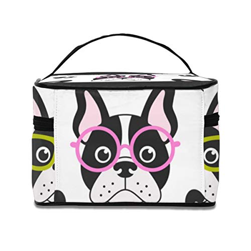 Bulldogs franceses con gafas, bolsa de maquillaje, bolsa de aseo grande, bolsa de viaje, organizador para mujer
