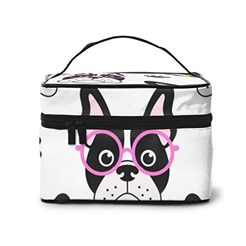Bulldogs franceses con gafas, bolsa de maquillaje, bolsa de aseo grande, bolsa de viaje, organizador para mujer
