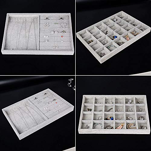 BUONDAC 2pcs Bandejas para Joyas Joyero Organizador Joyerías Caja Estuche de Almacenamiento para Joyas Anillos Pendientes Collares Aretes Bisutería Gris