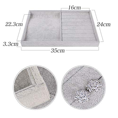 BUONDAC 2pcs Bandejas para Joyas Joyero Organizador Joyerías Caja Estuche de Almacenamiento para Joyas Anillos Pendientes Collares Aretes Bisutería Gris