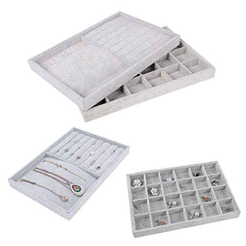 BUONDAC 2pcs Bandejas para Joyas Joyero Organizador Joyerías Caja Estuche de Almacenamiento para Joyas Anillos Pendientes Collares Aretes Bisutería Gris
